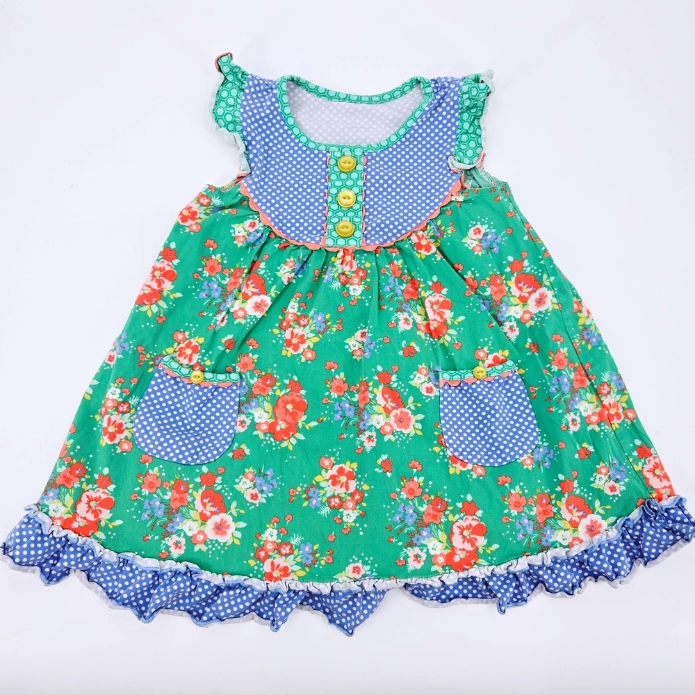 Serendipity Shrimp and Grits Kids Floral Polka Dot Mixed Media Dress XS 2T 3T
